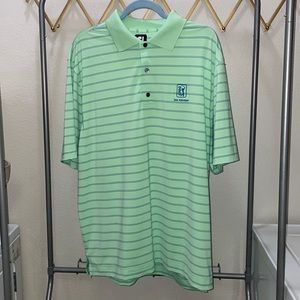 Foot Joy FJ Mens L Green & Blue Short Sleeve TPC San Antonio Polo Golf Shirt